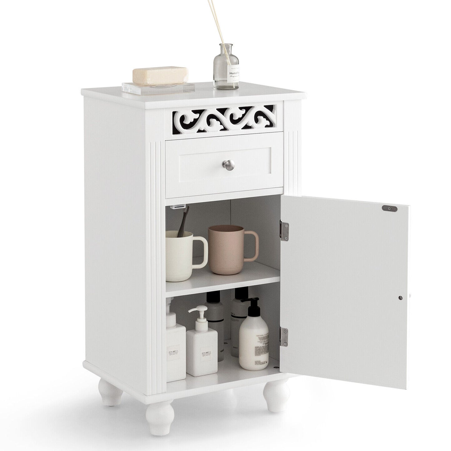 Versatile Bathroom Storage Cabinet with Drawer & Adjustable Shelf