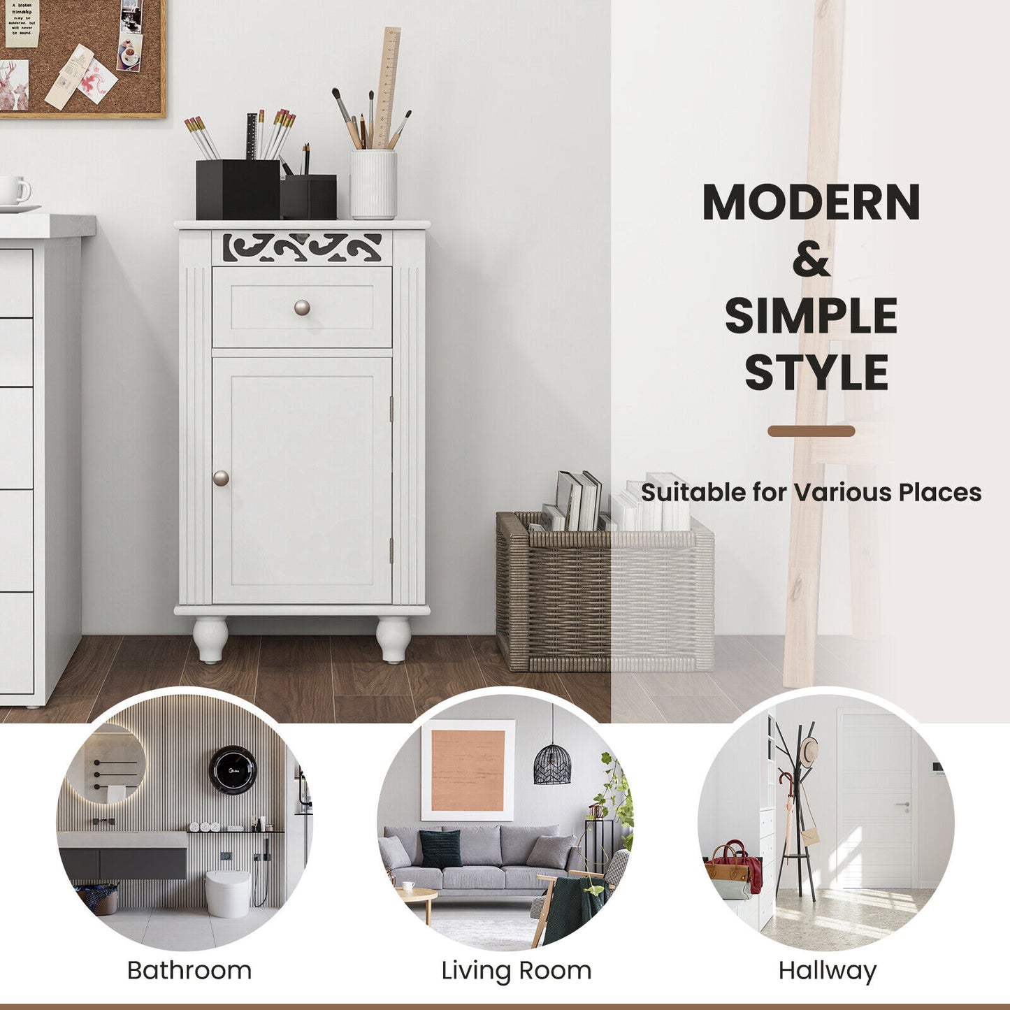 Versatile Bathroom Storage Cabinet with Drawer & Adjustable Shelf