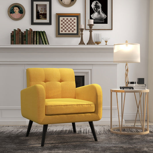 Contemporary Single Sofa Chair with Cushioned Seat and Wood Frame - Yellow