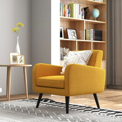 Contemporary Single Sofa Chair with Cushioned Seat and Wood Frame - Yellow