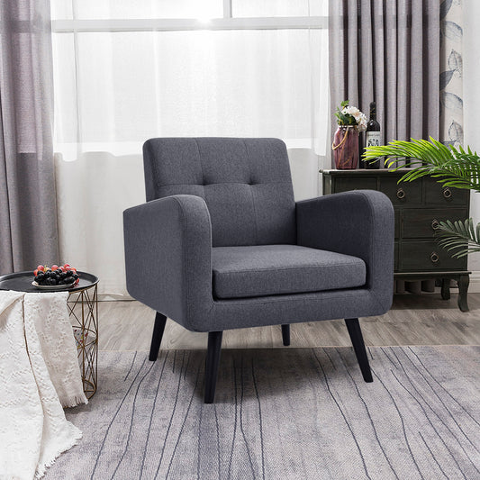 Contemporary Single Sofa Chair with Cushioned Seat and Wood Frame - Grey