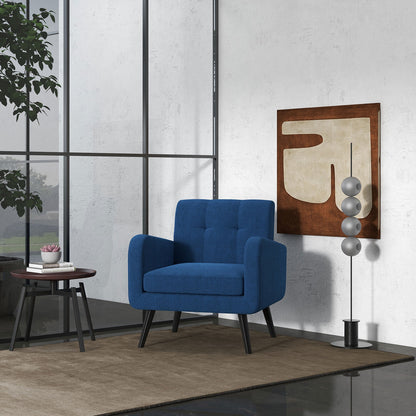 Contemporary Single Sofa Chair with Cushioned Seat and Wood Frame - Navy