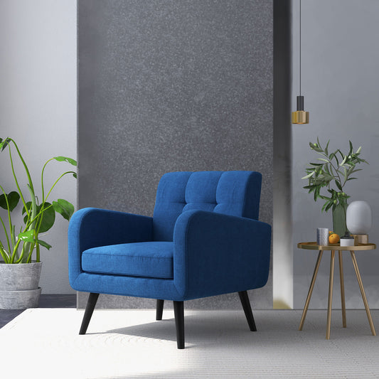 Contemporary Single Sofa Chair with Cushioned Seat and Wood Frame - Navy