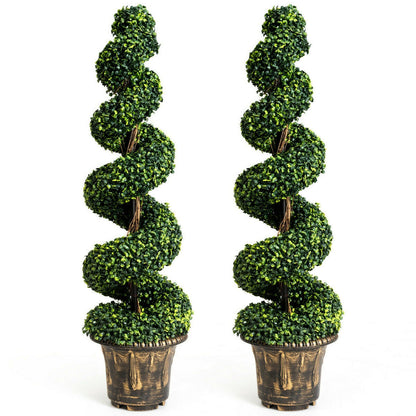 Set of 2 - 4ft Artificial Boxwood Spiral Trees for Indoor and Outdoor Décor