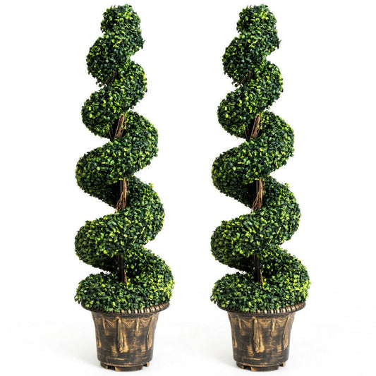 Set of 2 - 4ft Artificial Boxwood Spiral Trees for Indoor and Outdoor Décor