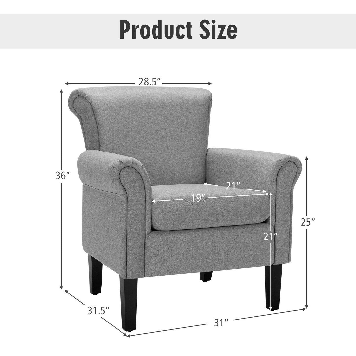 Comfort Accent Chair with Wide Seat and Adjustable Foot Pads - Light Grey