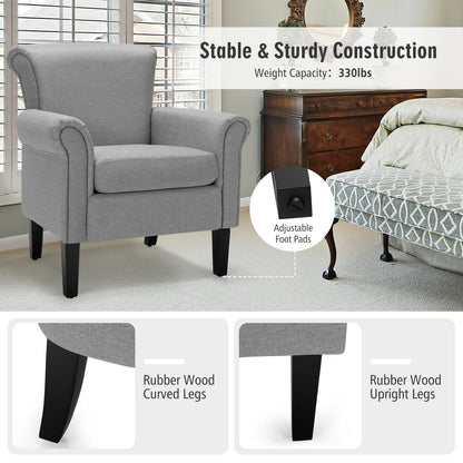 Comfort Accent Chair with Wide Seat and Adjustable Foot Pads - Light Grey