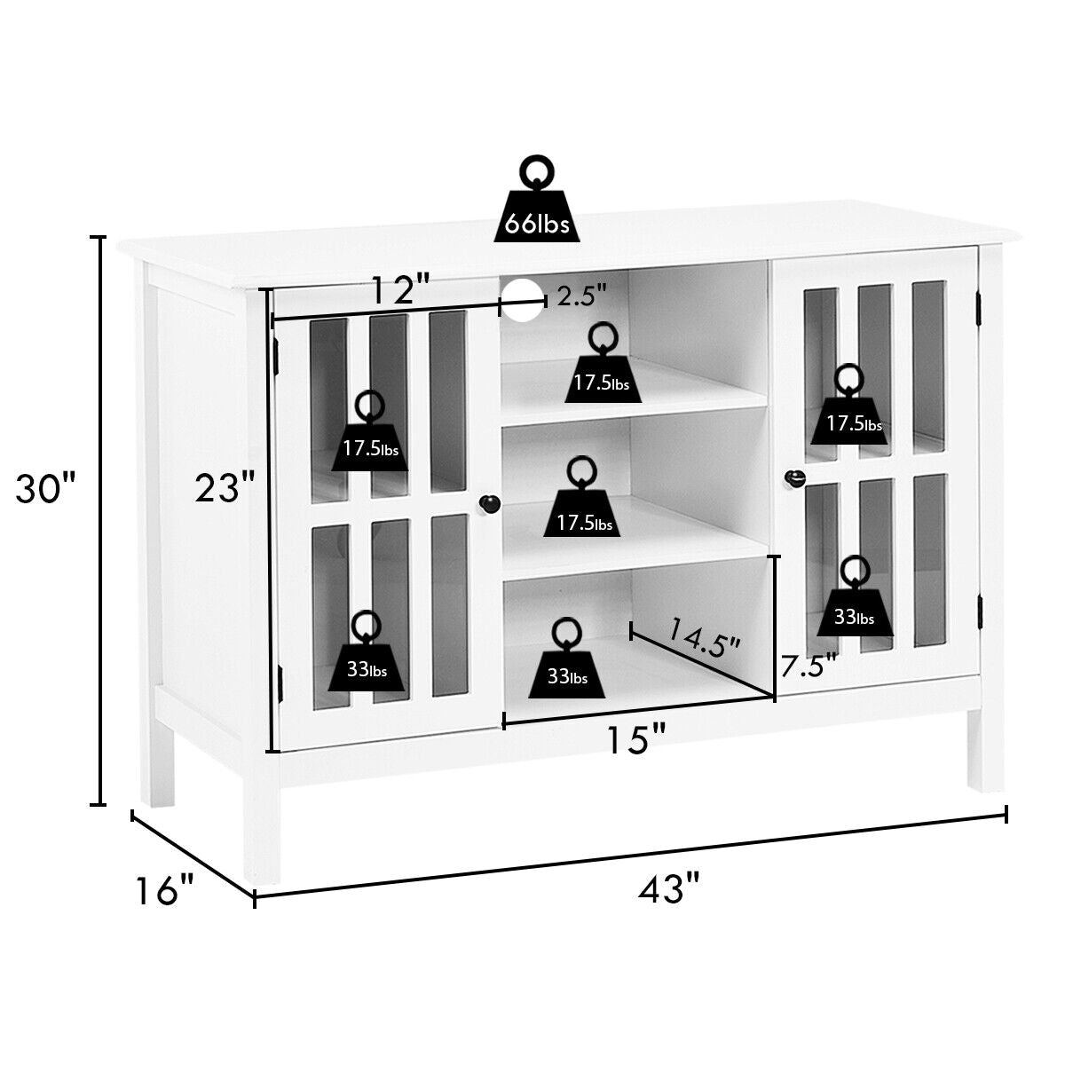 Modern Wooden TV Stand Cabinet with Storage for TVs up to 50 Inches – White Finish