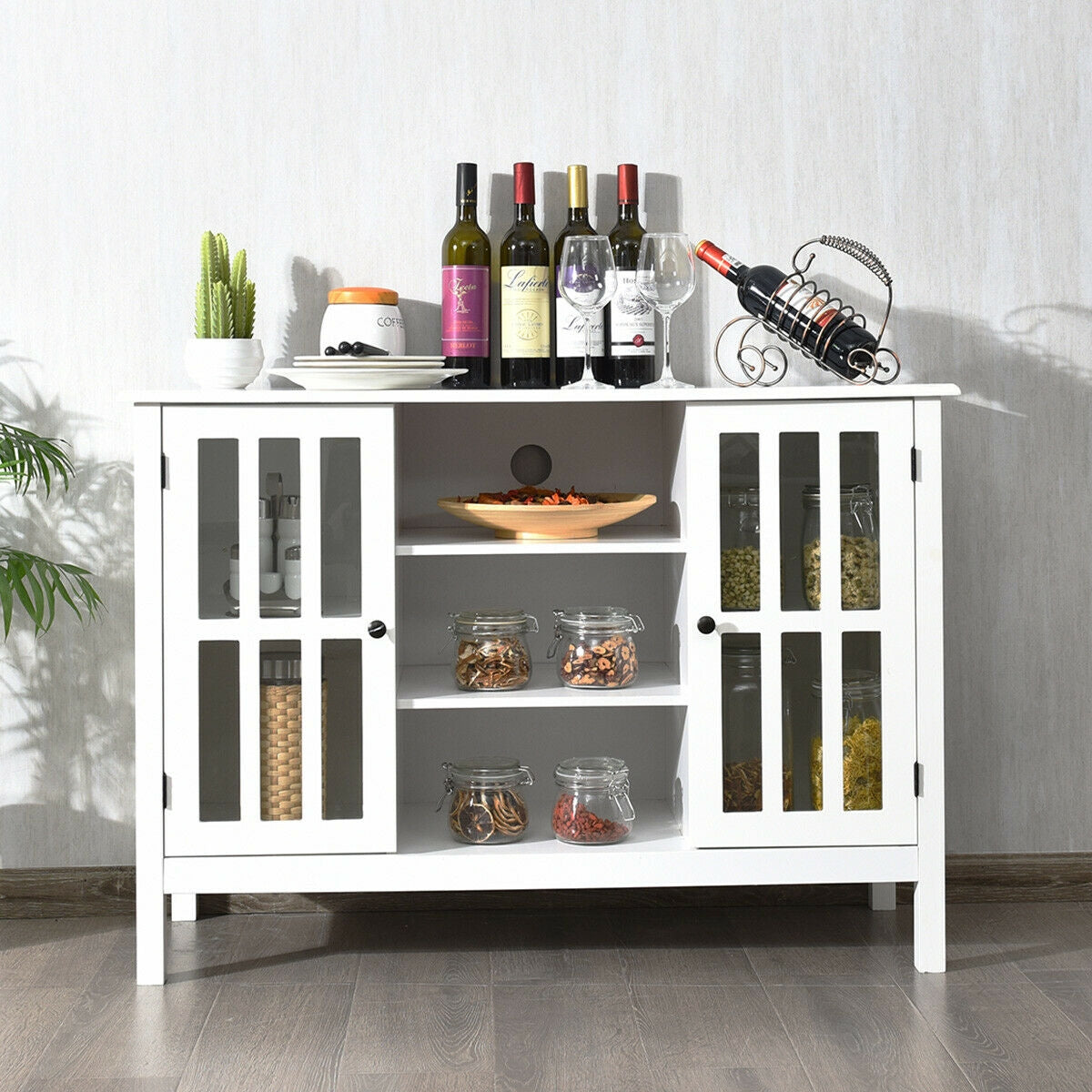Modern Wooden TV Stand Cabinet with Storage for TVs up to 50 Inches – White Finish