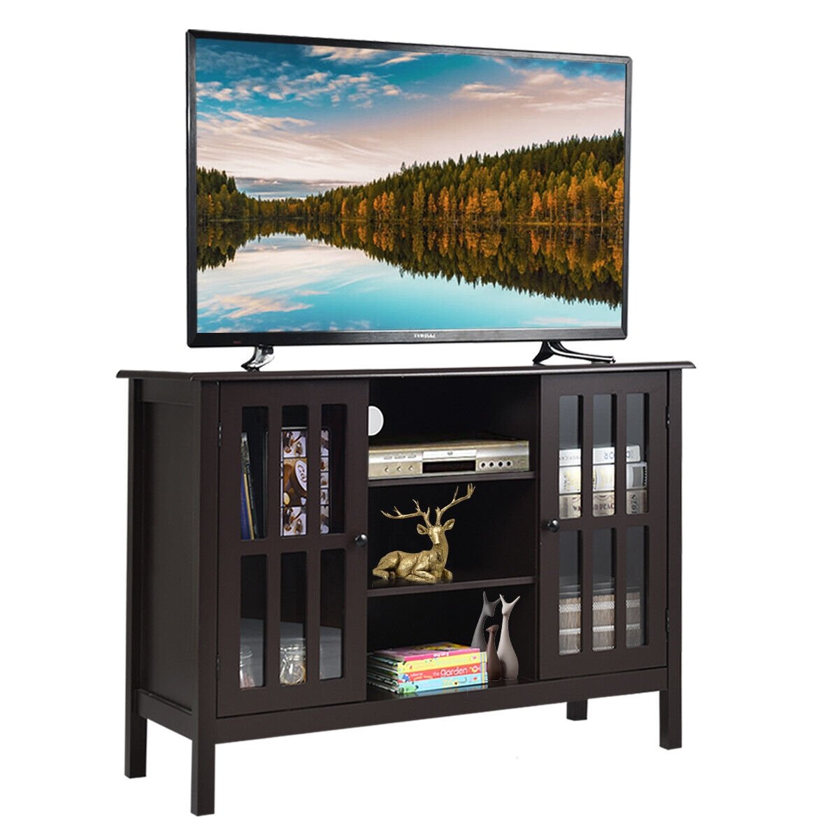 Modern Wooden TV Stand Cabinet with Storage for TVs up to 50 Inches – Brown Finish