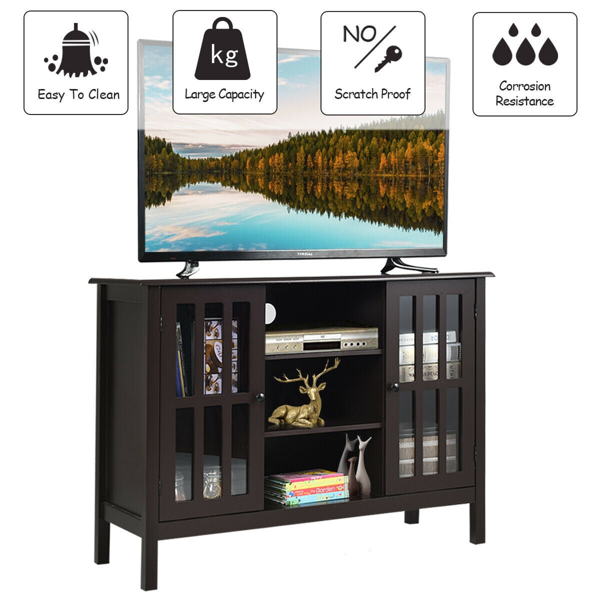 Modern Wooden TV Stand Cabinet with Storage for TVs up to 50 Inches – Brown Finish