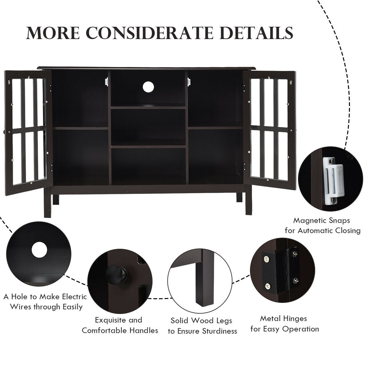 Modern Wooden TV Stand Cabinet with Storage for TVs up to 50 Inches – Brown Finish
