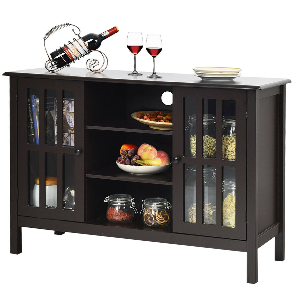 Modern Wooden TV Stand Cabinet with Storage for TVs up to 50 Inches – Brown Finish