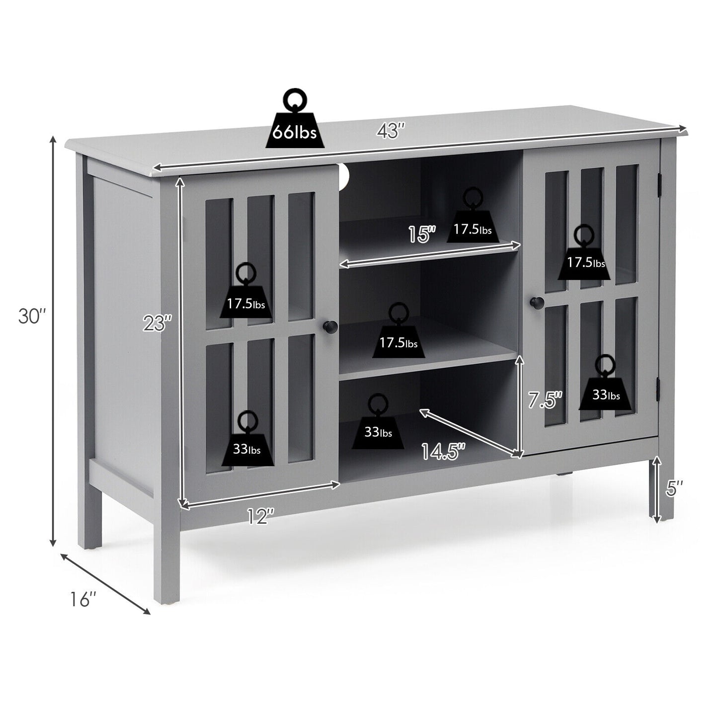 Modern Wooden TV Stand Cabinet with Storage for TVs up to 50 Inches – Grey