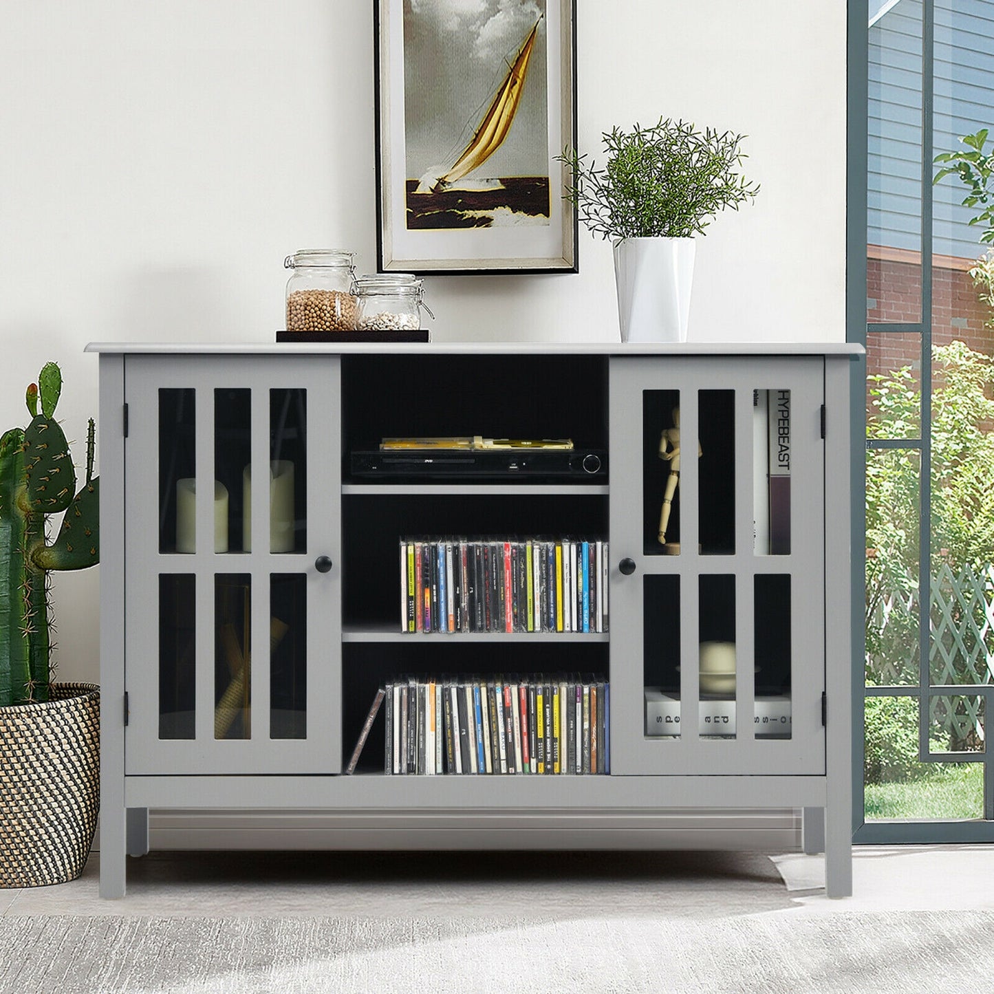 Modern Wooden TV Stand Cabinet with Storage for TVs up to 50 Inches – Grey