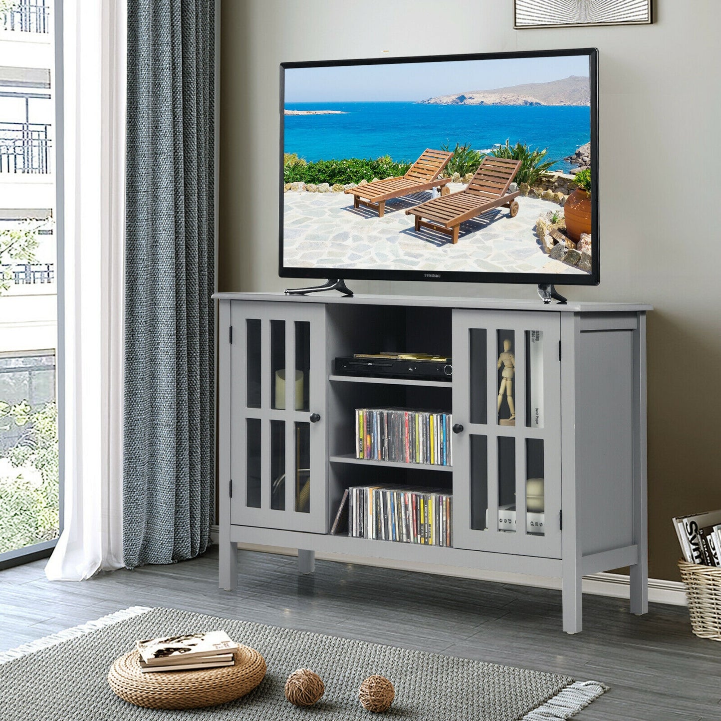 Modern Wooden TV Stand Cabinet with Storage for TVs up to 50 Inches – Grey