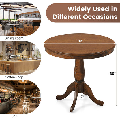 32 Inch Round Wood Pedestal Dining Table for Kitchen or Small Spaces