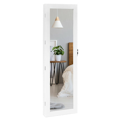 Jewelry Cabinet Armoire with LED Lights, Lock, and Mirror Storage