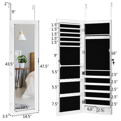 Jewelry Cabinet Armoire with LED Lights, Lock, and Mirror Storage