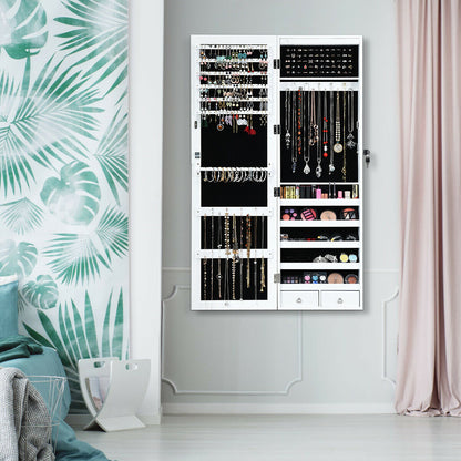 Jewelry Cabinet Armoire with LED Lights, Lock, and Mirror Storage