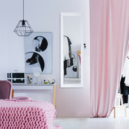 Jewelry Cabinet Armoire with LED Lights, Lock, and Mirror Storage