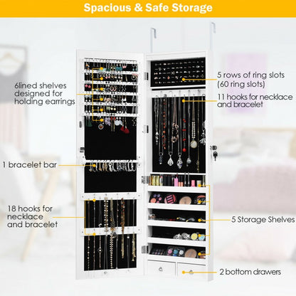 Jewelry Cabinet Armoire with LED Lights, Lock, and Mirror Storage