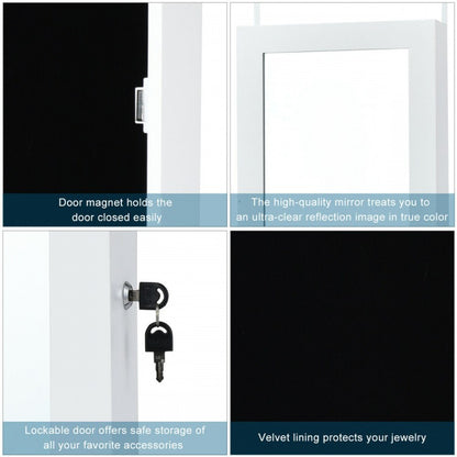 Wall & Door Mounted Lockable Jewelry Cabinet with Full-Length Mirror and LED Lighting