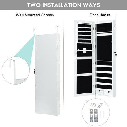 Wall & Door Mounted Lockable Jewelry Cabinet with Full-Length Mirror and LED Lighting