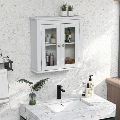 Wall-Mounted Storage Cabinet with 3 Level Adjustable Shelf & Tempered Glass Doors