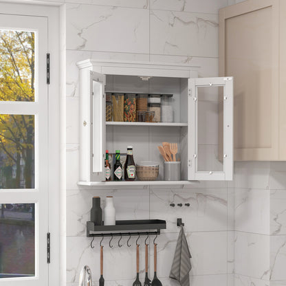 Wall-Mounted Storage Cabinet with 3 Level Adjustable Shelf & Tempered Glass Doors