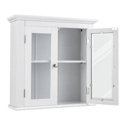 Wall-Mounted Storage Cabinet with 3 Level Adjustable Shelf & Tempered Glass Doors