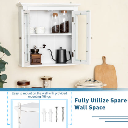 Wall-Mounted Storage Cabinet with 3 Level Adjustable Shelf & Tempered Glass Doors