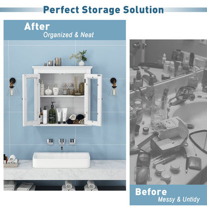 Wall-Mounted Storage Cabinet with 3 Level Adjustable Shelf & Tempered Glass Doors