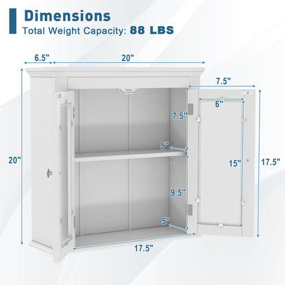 Wall-Mounted Storage Cabinet with 3 Level Adjustable Shelf & Tempered Glass Doors