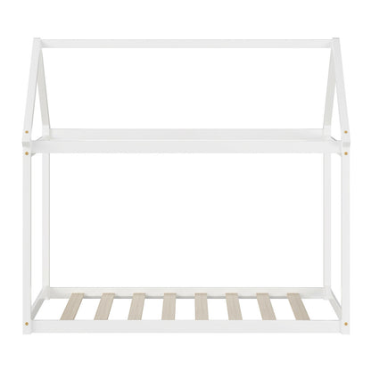 Durable Twin Platform Kids Bed with Roof and Heavy-Duty Slats – White