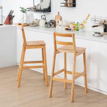 28 Inch Armless Bar Stools with Backrest and Footrest, Set of 2 Solid Wood Chairs