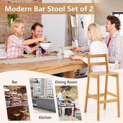 28 Inch Armless Bar Stools with Backrest and Footrest, Set of 2 Solid Wood Chairs