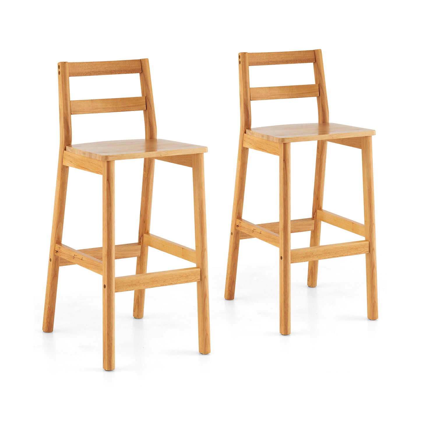 28 Inch Armless Bar Stools with Backrest and Footrest, Set of 2 Solid Wood Chairs