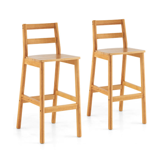 28 Inch Armless Bar Stools with Backrest and Footrest, Set of 2 Solid Wood Chairs