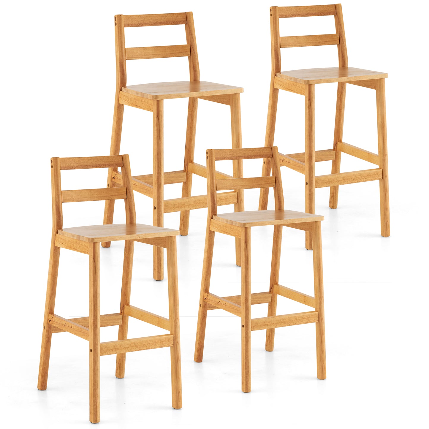 28 Inch Armless Bar Stools with Backrest and Footrest, Set of 2 Solid Wood Chairs