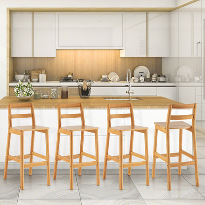 28 Inch Armless Bar Stools with Backrest and Footrest, Set of 2 Solid Wood Chairs