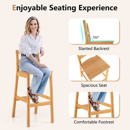 28 Inch Armless Bar Stools with Backrest and Footrest, Set of 2 Solid Wood Chairs