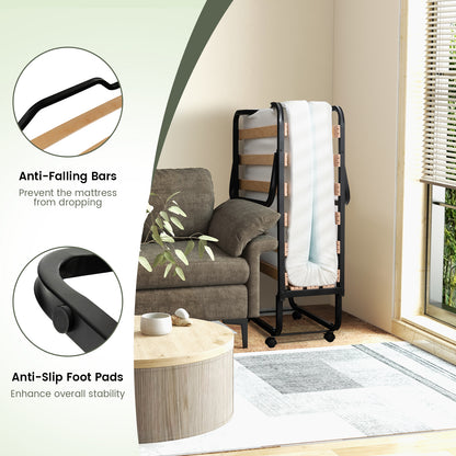 Portable Twin Folding Bed with Foam Mattress and Lockable Wheels