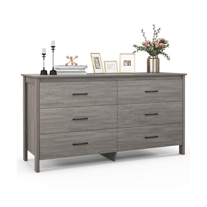 Modern 6 Drawer Dresser with Center Support and Anti-Tip Kit – Grey