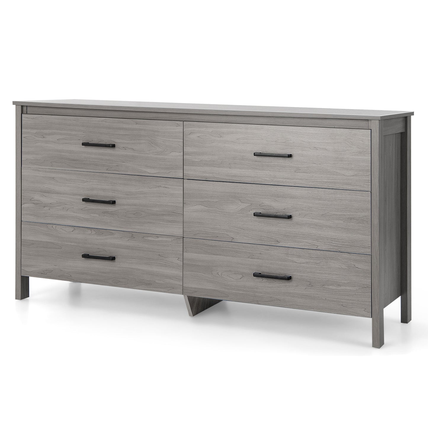 Modern 6 Drawer Dresser with Center Support and Anti-Tip Kit – Grey