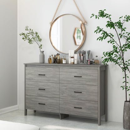 Modern 6 Drawer Dresser with Center Support and Anti-Tip Kit – Grey