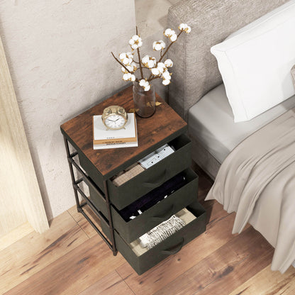 Modern Fabric Nightstand with 3 Storage Drawers and Sturdy Frame - Black