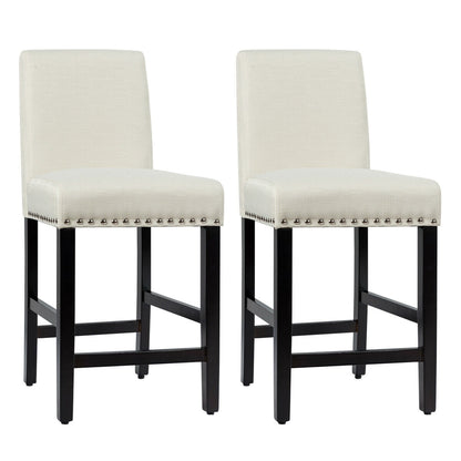 Upholstered Kitchen Chair with Rubber Wood Legs 25 Inch, Set of 2 Beige