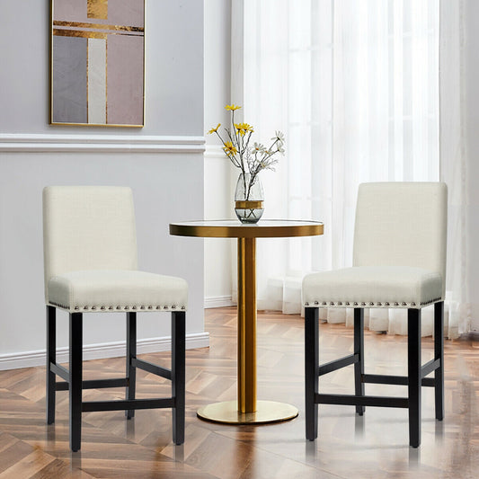 Upholstered Kitchen Chair with Rubber Wood Legs 25 Inch, Set of 2 Beige