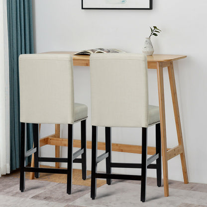 Upholstered Kitchen Chair with Rubber Wood Legs 25 Inch, Set of 2 Beige